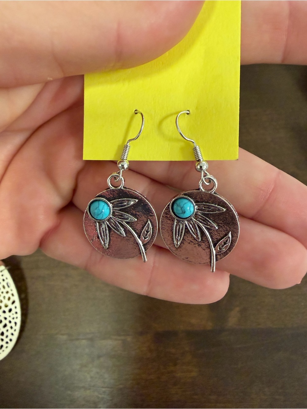 Turquoise Accent Silver Floral Drop Earrings - Women Jewelry